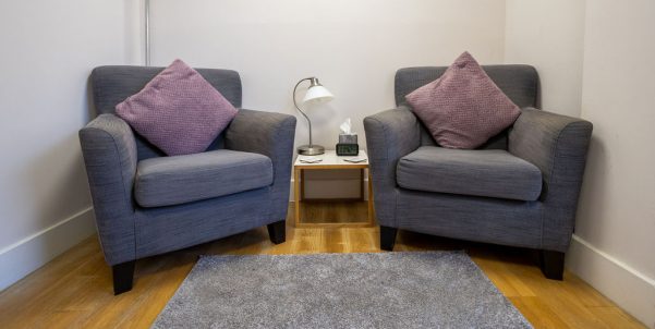 Comfortable therapy room at Godalming Therapy Practice - Counselling and couple therapy in Surrey, Godalming, and Headley.